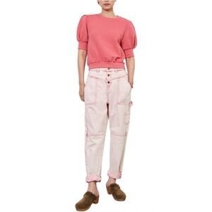 BA&SH TAEL Short Sleeved Sweatshirt in Rose Pink Size 2/ US Size 6 Crewneck